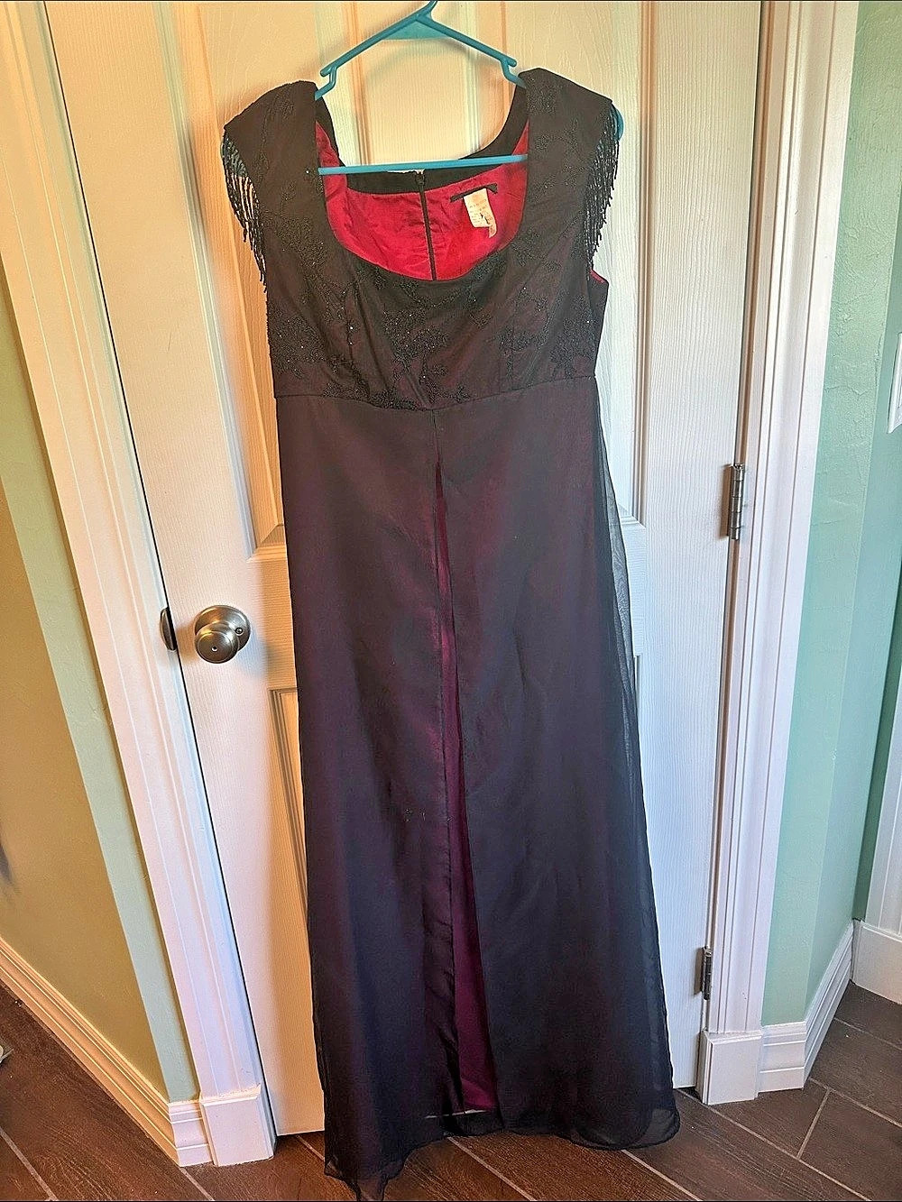 Black & Red Lace Fringe Maxi Dress